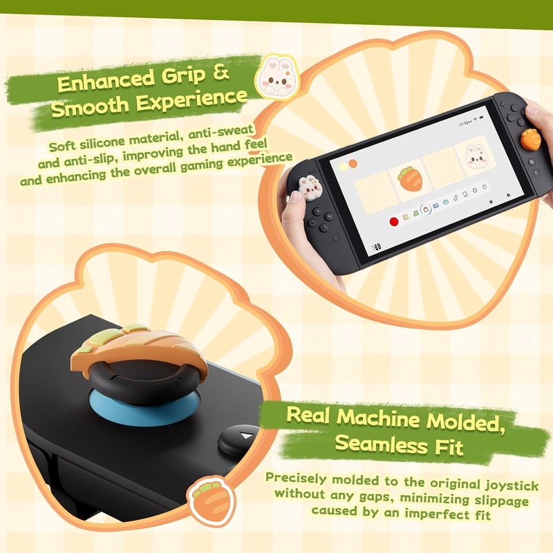 GEEKSHARE 4PCS Thumb Grip Caps for Switch 2, Cute Silicone Joystick Caps Soft Thumbstick Cover Compatible with Switch 2025 - Rabbit & Carrot - Image 4